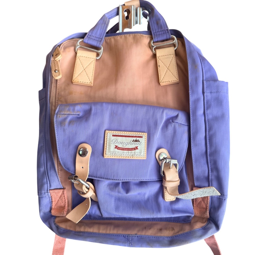 Doughnut Macaroon Backpack Purple Peach Nylon Leather Trim Outdoor Adventure Bag